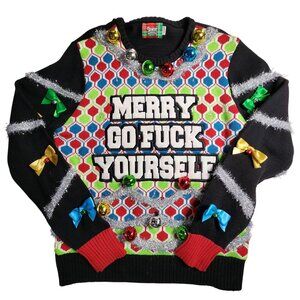 Spencers Workshop Ugly Christmas Sweater Medium With Bows & Bells
